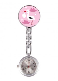 Fob Watch Stork Baby Pink